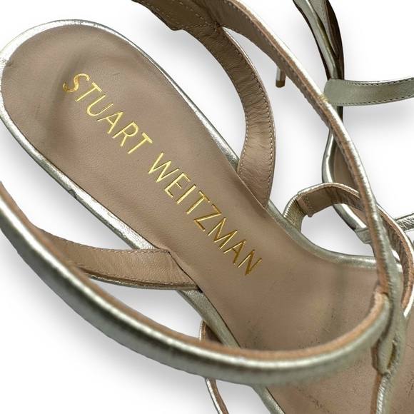Stuart Weitzman Soiree 100 Strappy Slingback Heel Sandals, Platino, Size 9.5 - Picture 6 of 9